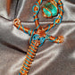 '888 FLUORITE 'PYRAMINX DIAMOND' -GOLDEN ANKH PENDANT (SML) -