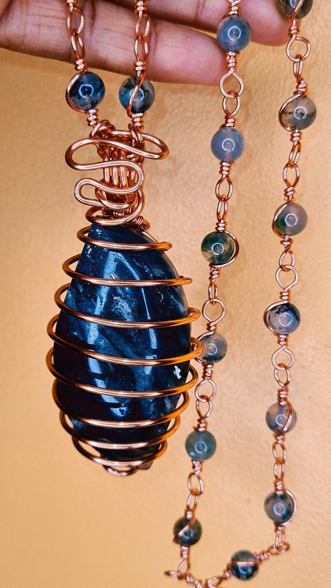 PEACE IN ORBIT- MOSS AGATE PENDANT CHAIN COMBO